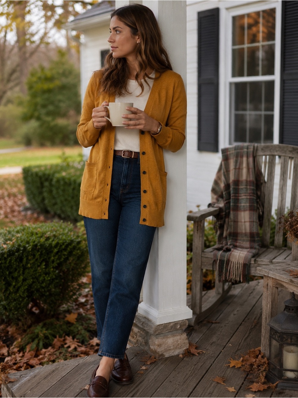 Maurices Mustard Long Cardigan Sweater Medium Button Front Cotton Blend Fall